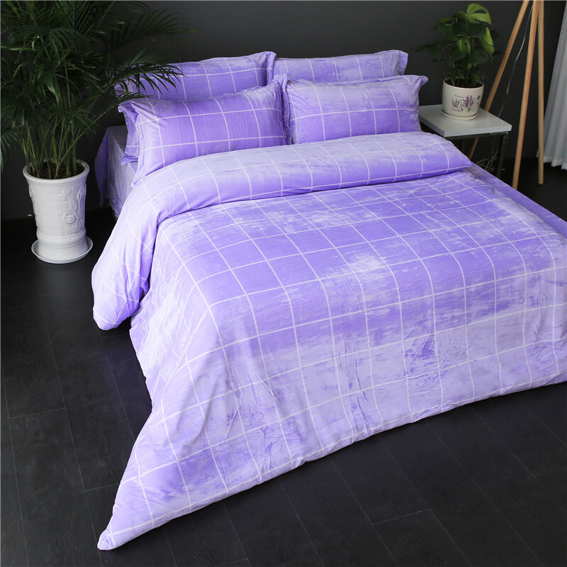 豪悦家纺 床上用品套件 水晶绒无印保暖四件套 英伦格调紫 被套2.2*2.4米 床单2.5*2.7米枕套2
